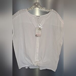 Gorgeous Palm Rio New White Gauzy Cotton Beach Tie Front Top Blouse 1X Lace Shld